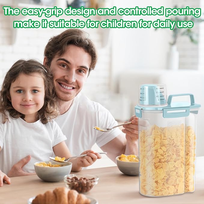 TBMax Rice Container Cereal Storage Container 2 Pack 5 Lbs, Plastic Kitchen Pantry Food Storage Container with Cup, Small Pet Dog Cat Food Dispenser -Blue