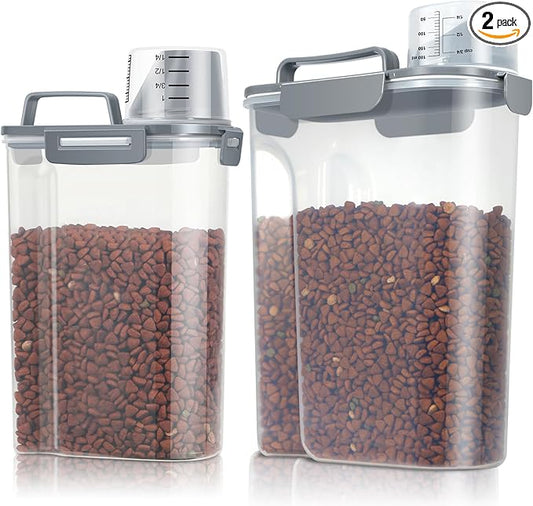TBMax Dog Food Storage Containers 2 Pack 8 to 10 Lbs, Airtight Pet Food Container Dispenser with Large Spout & Portable Handle, Travel Dog Treat Cat Food Storage Bin Bird Seed Container -Dark Grey