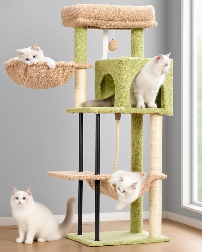 Cat Tree, Cat Tower for Indoor Cats, 43.3 inch Cactus Cat Tree Tower with Sturdy Steel Tube, Hammock, Cat Condo for Small Cats and Kittens, Scratching Post, GCT004SGY