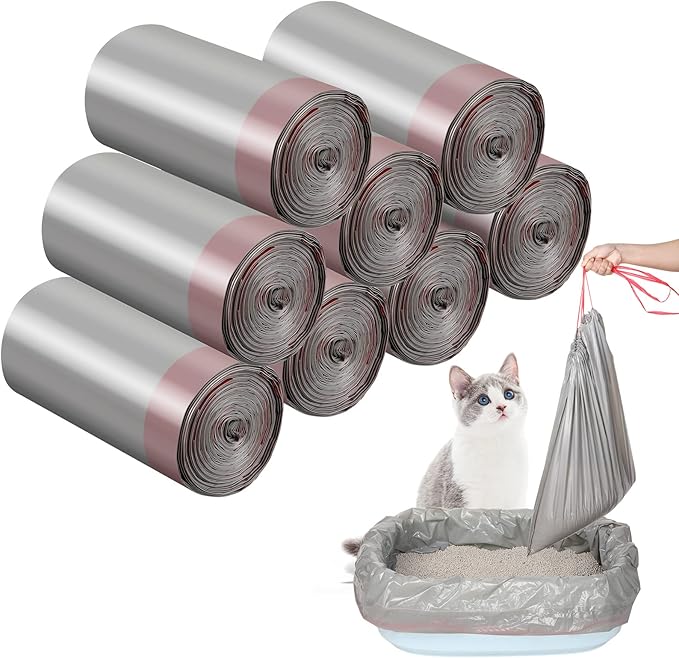 Tinlade 80 Count Jumbo Cat Litter Box Liners Large Drawstring Cat Litter Liners Bags Unscented Tear Resistant for Trash Waste to Keep Your Home Clean,39 x 22 Inch(Gray, Red)