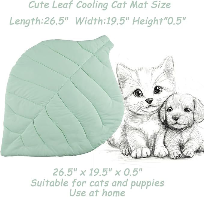 Cat Cooling Mat Pet Leaf Shaped Pad 26.5"x19.5" Breathable Durable Easy to Clean Pet Cool Mats for Cat and Small Dog use in Floor,Bed,Sofa,Chair,Kennel (Light Green)