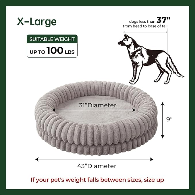 BALANCE Luxury Donut Dog Bed, 43 Inches Round Dog Beds Large Sized Dogs Washable, Orthopedic Calming Dogs Bed for Pets with Anti-Slip Bottom, Oatmeal
