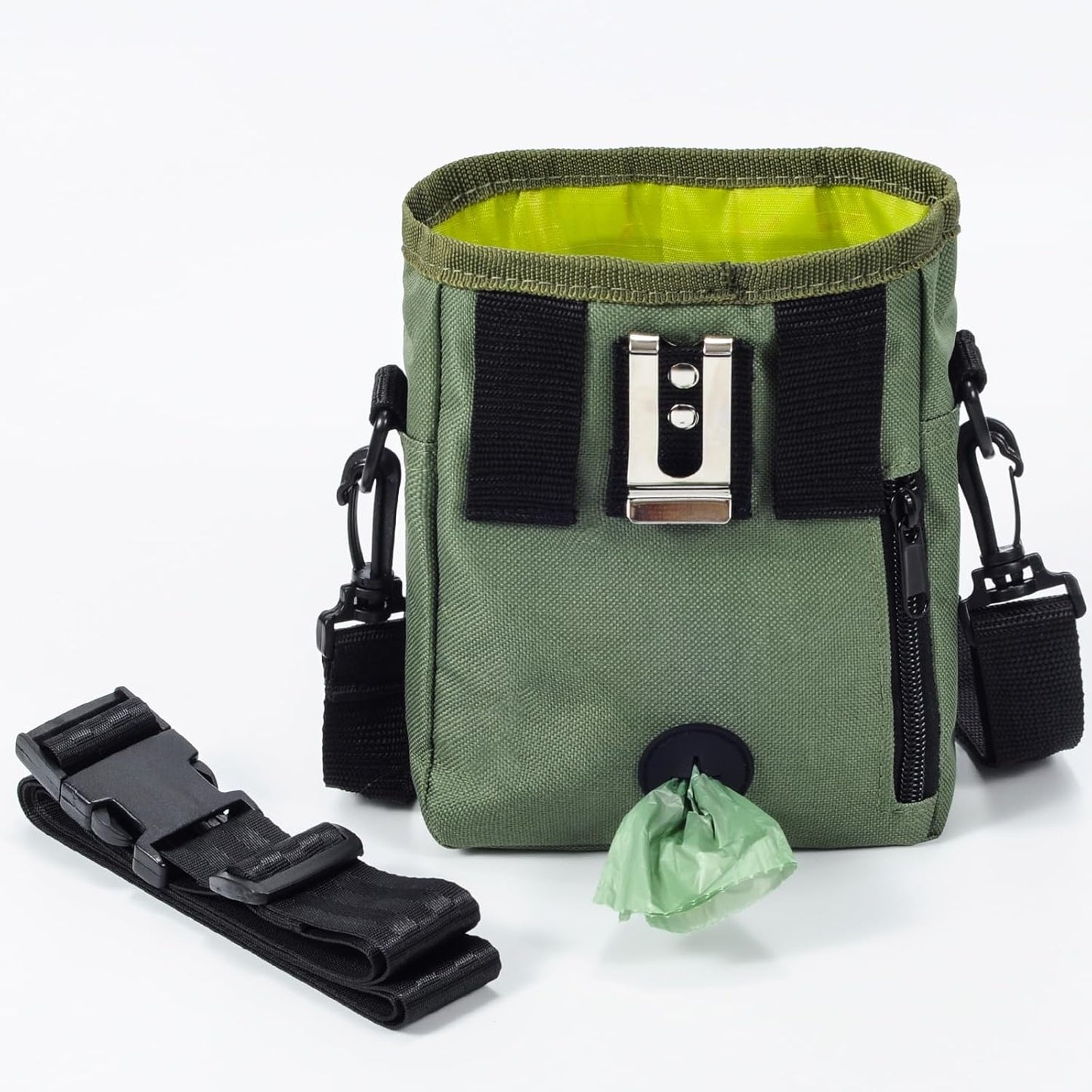 Dog Treat Pouch with Collapsible Dog Bowl, Training Clicker and Poop Bags, Treat Pouches for Pet Training, Magnetic Closure, Built-in Poop Bag Dispenser, Waist Belt Clip, Puppy Treat Bag - Green