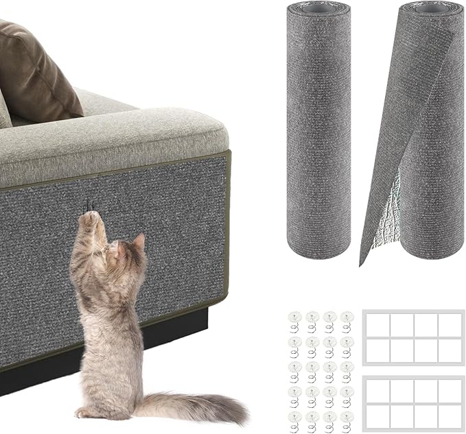 2Pack Total 78.7"x15.8" Cat Scratch Mat for Cat Couch Furniture and Wall Protector | Trimmable Self-Adhesive Carpet Climb Cat Scratcher for Covering Cat Tower and Replacement Pads (Light Grey)