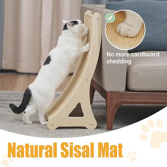 Curved Cat Scratcher, L-Shaped Sisal Cat Scratching Pad for Indoor Cats, 25.6" Cat Furniture Protector with Interactive Mouse Toy, Durable Scratch Board