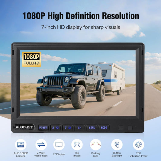7-inch AHD1080P Wired RV Backup Camera System, IP69k Waterproof IR Night Vision Reversing Camera, Vibration-Proof 20G for Trailer/Tractors/Truck/Excavator/Caravan/Skid Steer/Heavy Equipment