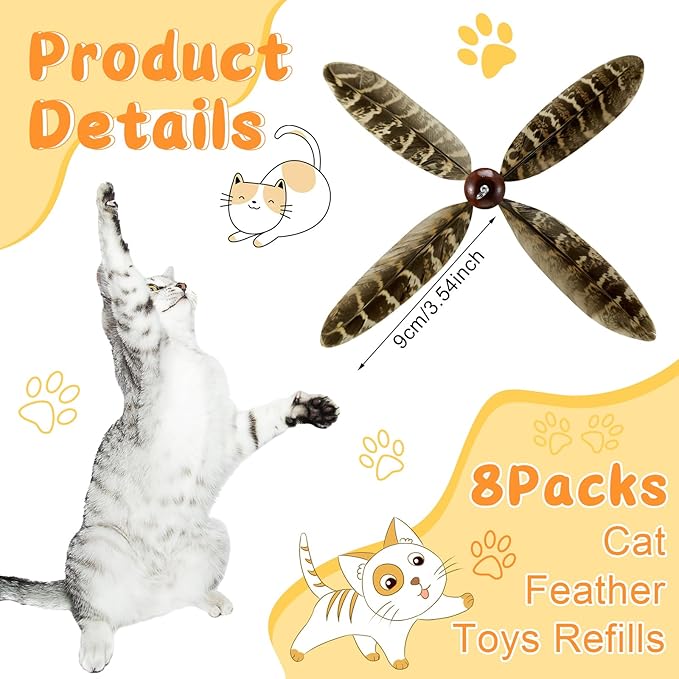 8 Pcs Cat Feather Propeller Refills Propeller Interactive Cat Toy Refills Kittens Toy Feather Replacement Wand Teasers Attachments for Kittens Wand