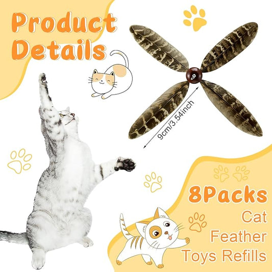 8 Pcs Cat Feather Propeller Refills Propeller Interactive Cat Toy Refills Kittens Toy Feather Replacement Wand Teasers Attachments for Kittens Wand
