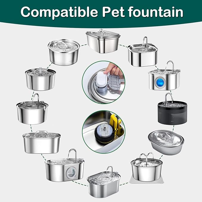 Cat Water Fountain Filter,24 Pack Cat Fountain Replacement Filters for Stainless Steel 67oz/2L Adjustable Water Flow Pet Water Fountain,Dog Water Fountain (12+12 Pack)