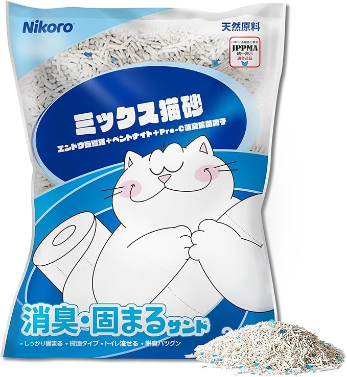 NIKORO Mixed Cat Litter,Strong Clumping Cat Litters,Odor Control and Unscented Ultra Absorbent Water Flushable Bentonite Tofu Cat Litter,Dust Free Scent Free,(5.29 lbs×1Bags)