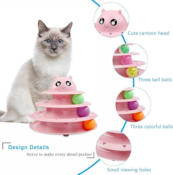 UPSKY Cat Toy Roller 3-Level Turntable Cat Toy Balls with Six Colorful Balls Interactive Kitten Fun Mental Physical Exercise Puzzle Toys