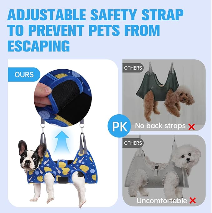 PAWCHIE Dog Grooming Hammock Harness for Dogs & Cats with Pet Nail Clipper Trimmer - Cat Hanger Sling for Trimming Clipping Nails- Dog Hammock Restraint Bag for Small Medium Large Dog, Navy Blue XS