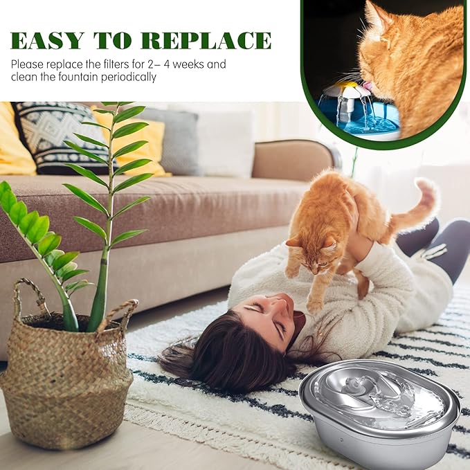 Hoolerry 32 Pcs Cat Fountain Filter Includes 16 Pet Replacement Filters 16 Sponges Compatible with Stainless Steel Pet Water Dispenser 108oz/3liter, 67oz/2liter
