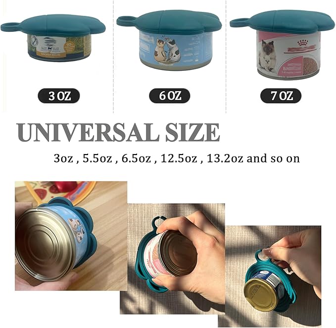 Cat Food Can Spoon & 3 Pcs Can Lids | Cute Paw Shape Can Covers & Cat Can Opener for Wet Food | Universal BPA Free Silicone for Cats and Dogs Food(Dark Blue)