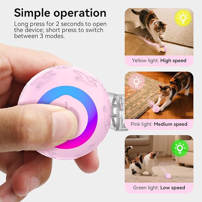 Interactive Cat Toys Ball for Indoor Cats,Automatic Kitten Toys for Bored Indoor Adult Cats,Motion Activated,USB Rechargeable (Pink)