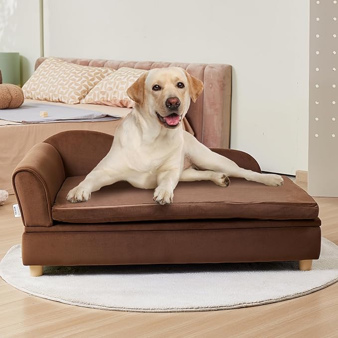 VEVOR Large Dog Couch Sofa Bed for Small Dogs and Cats, Soft Velvety Pet Sofa Bed, 60 lbs Loading Cat Sofa, Dark Brown