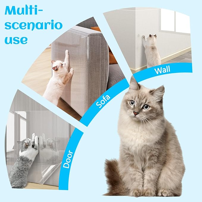 Anti Cat Scratch Furniture Protector, Couch Scratch Protector from Cats, Furniture Protectors from Cats for Couch, Walls, Doors with Pocket Knife, Scraper, Tape(11.8" x 197")