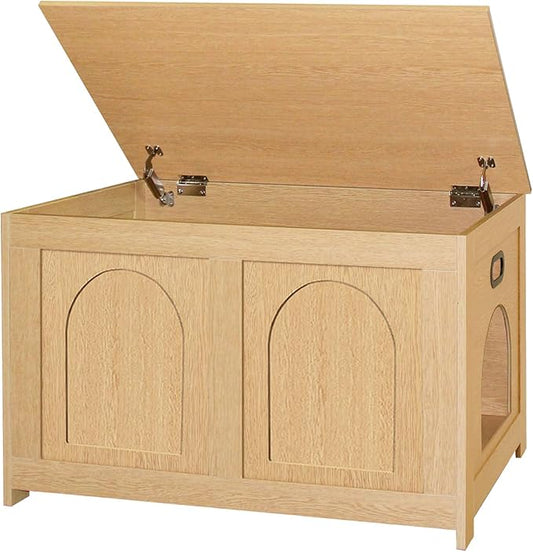 DINZI LVJ Cat Litter Box Enclosure, Flip Top Litter Box Furniture, Farmhouse Hidden Cat Washroom, Wooden Pet House, End Side Table, 31.5" L x 19.7" W x 19.7" H, Sturdy and Easy to Assemble, Natural