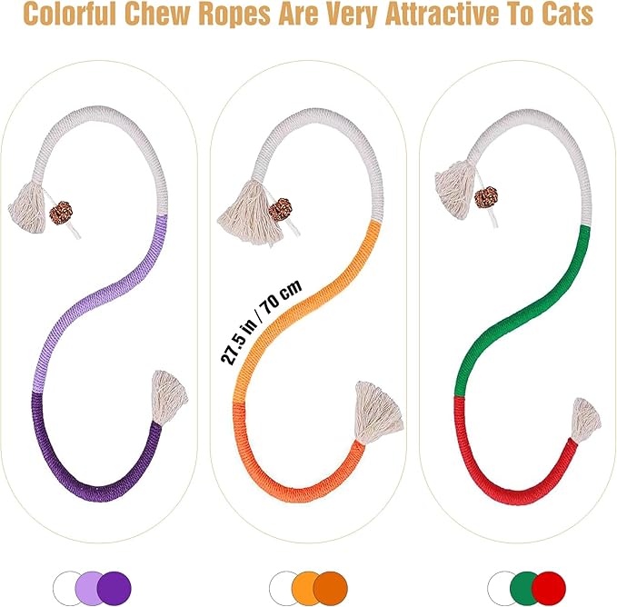 3 PCS Cat Chew Toy Catnip Toys for Cats 27.5in Interactive Cat Toy for Indoor Cats Kitten Teething Toys