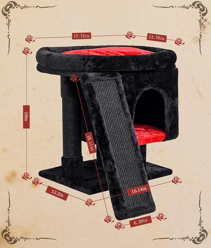 SYANDLVY Gothic Cat Tree with Coffin Bed for Indoor Cats, Cat Tower with Scratching Post, Modern Activity House for Large Cats, Condo with Board, Kittens Cave