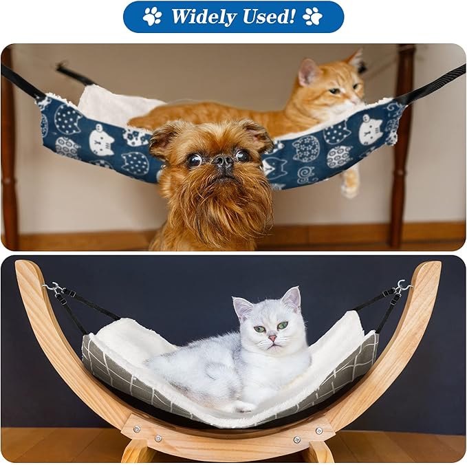 2 Pieces Reversible Cat Hanging Hammock Soft Breathable Pet Cage Hammock with Adjustable Straps and Metal Hooks Double Sided Hanging Bed for Small Dogs Rabbits(Cat and Plaid,L)