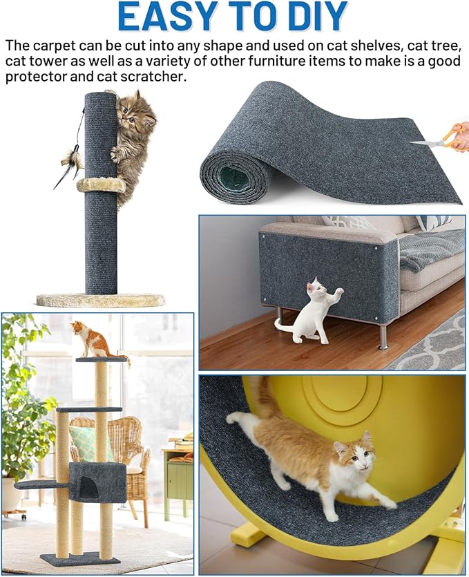 Cat Scratch Couch Furniture Protector, 78.7" x 15.8" Self-Adhesive Cat Scratch Mats, Trimmable DIY Cat Scratcher Pads for Wall, Couch Corner, Cat Tower and Replacement Pads (Gray)