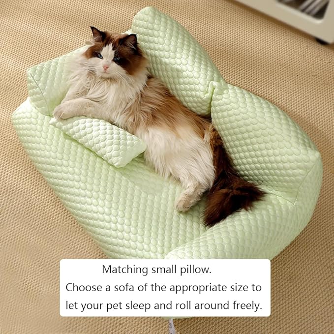 Pets Cute Couch,Cool Fabric Cat Sofa,Cat Beds for Indoor with Armrest,Pet Sofa Multiple (Green, Large)