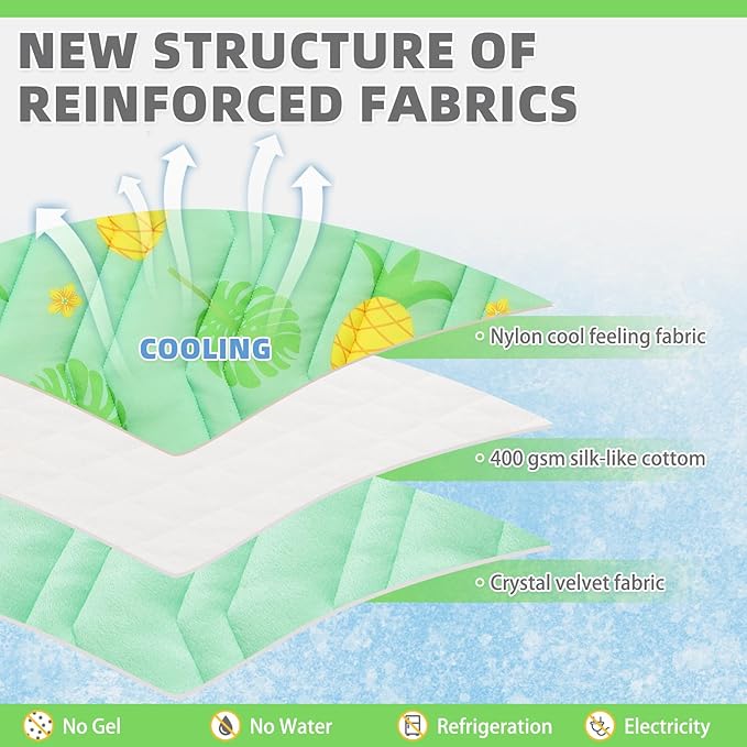 KOOLTAIL Dog Cooling Mat, Upgraded Two Sided Cooling Pad for Dogs Cats Puppy, Soft Pet Sleeping Blanket Keep Cool in Summer with Cute Fruit Pattern, Washable Waterproof for Crate Sofa Bed, Green M