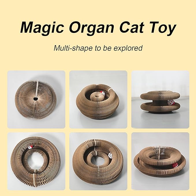 Kitty Kurlz Cat Toy, Magic Organ Cat Interactive Scratcher Cardboard with Bell Ball, Foldable & Changeable Accordion Shape Exercise Anxiety Relief Toy for Indoor Cats(2PCS)