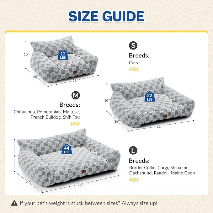 Large Dog Bed Sofa, Fluffy Pet Bed for Medium and Large Dogs, Supportive Dog Couch Sofa for Dogs, Pet Sofas with Washable Cover & Non-Slip, 38 inch, Grey