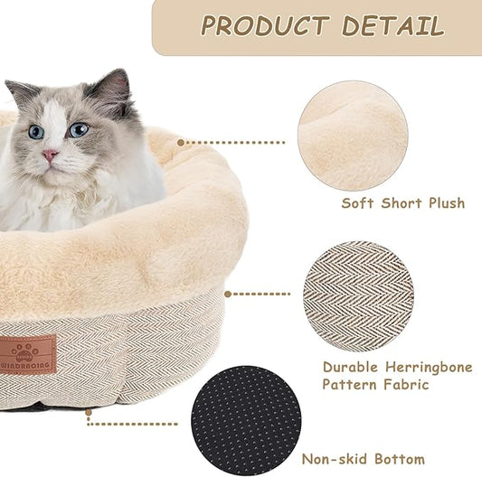 Cat Beds for Indoor Cats,Kitten Bed,Dog Bed for Extra Small Dogs Breeds,Puppy Kennel Bed, Comfy Durable Pet Sleeping Bed, Washable Roun Cat Bed & Non-Slip Bottom, Size 18"L x 18"W x 7.5"Th