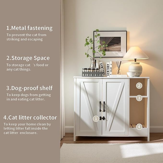 Cat Litter Robot Enclosure with Litter Collector,Cat Litter Cabinet with Dog Proof Adjustable Shelf,for Placing Litter Robot 3/4,Power Outlet (Cloud White)