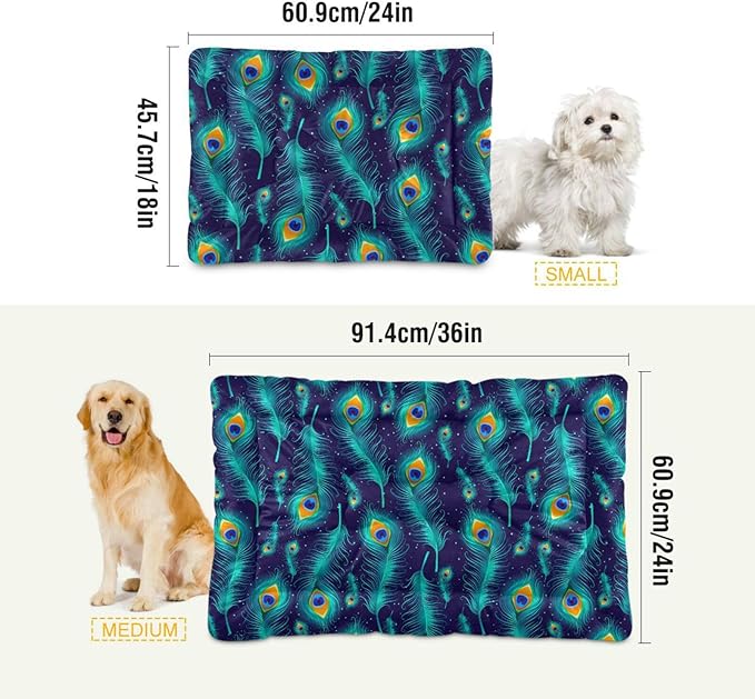 Pet Bed Peacock Feather Dog Bed Mat Absorbing Non Slip Pad Pet Sleeping Mat for Small, Medium, and Large Dogs Puppy Cat 36 in x 24 in