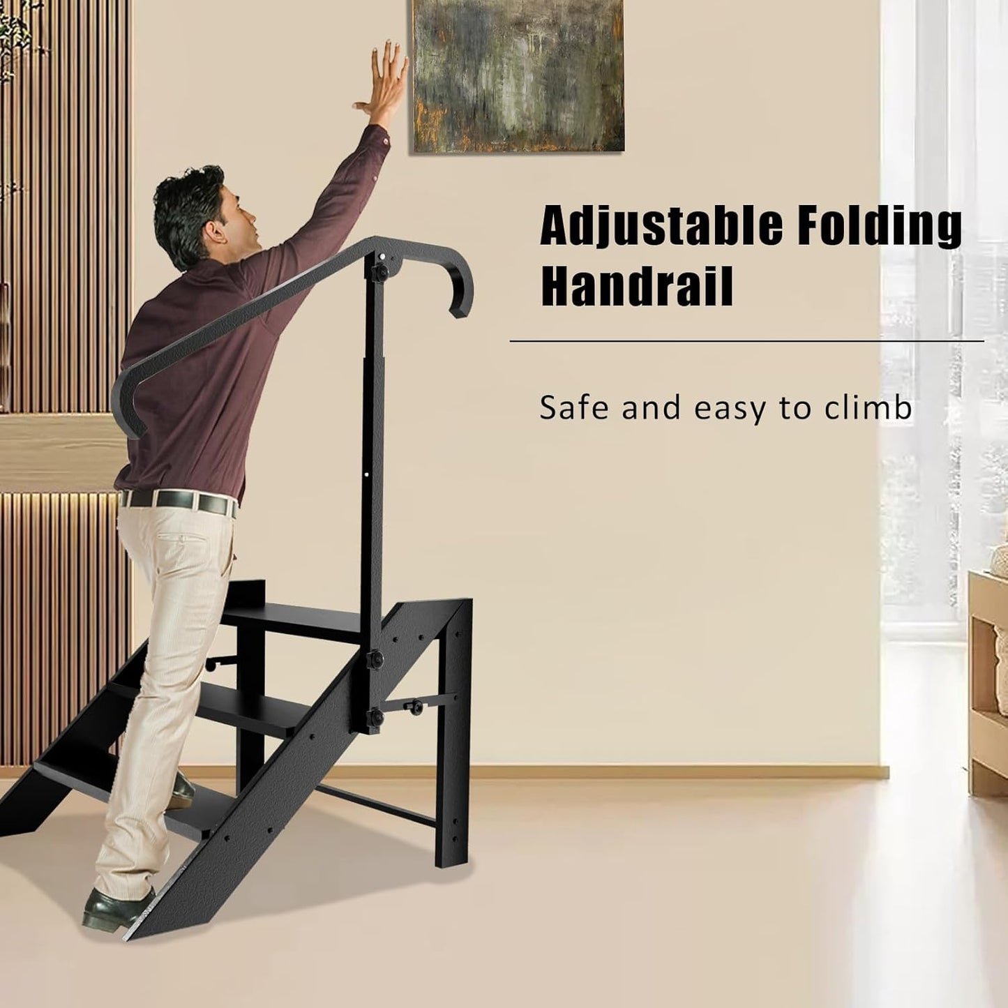 RV Step Stool Foldable, Folding 3 Step Ladder, Hot Tub Steps with Handrail, Portable Pool Ladder, 660Lbs Heavy Duty Ladder Shelf Outdoor Mobile Home Stairs for Camper, Porch, SPA Pool, Pet