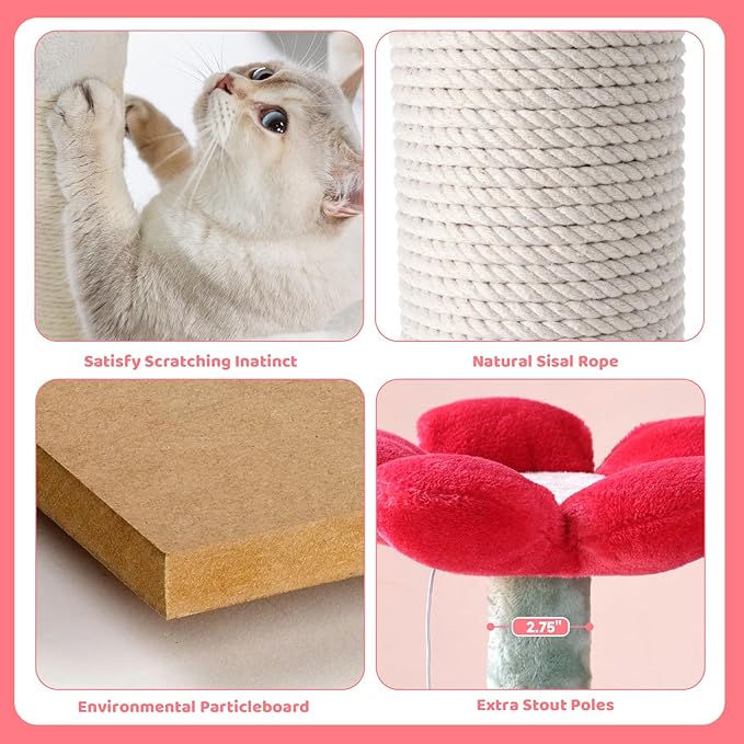 HYABi 56.3in Flower Design Cat Tree, Foldable Multi-Level Tower for Large Cats, Space-Saving Cat Furniture with Scratching Posts, Plush Condo for Indoor Cats