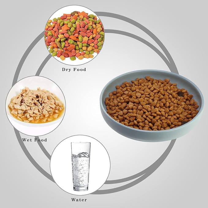 Ceramic Cat Bowls,Shallow Cat Dishes for Food and Water, 6 inch Matte Finish Wide Cat Food Bowl,Whisker Fatigue Free Pet Puppy Kitten Bowl Set of 3,Dishwasher Safe