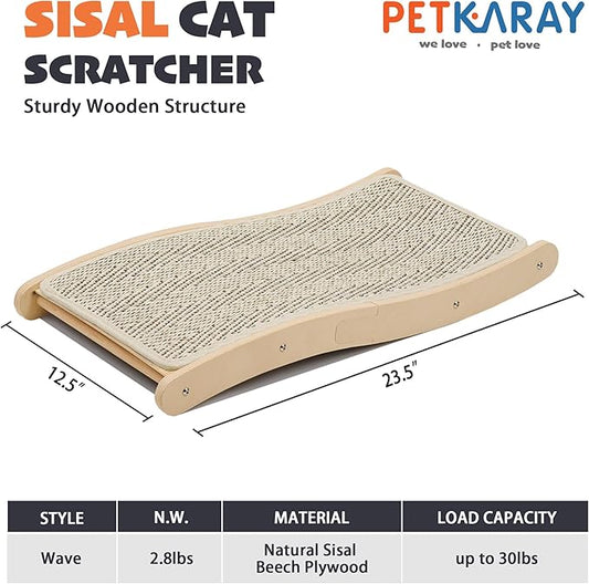 PETKARAY Sisal Cat Scratching Board, Curved Sisal Cat Scratcher, Large Indoor Kitty Scratch Pad, Heavy Duty Wave Lounge Bed for Kitten