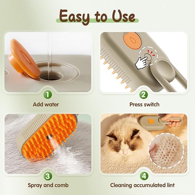 Upgrade Cat Steam Brush, 3 in 1 Pet Steam Groomer Brush, Rechargeable Pet Steam Groomer Comb for Massaging and Cleaning Shedding Pets Hair, Anti-Static Hair Removal Comb for Cats Dogs (White)
