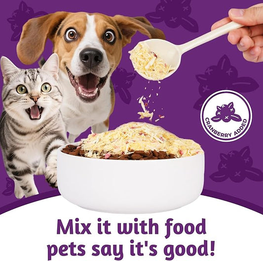 Just Try 8 OZ Cranberry Freeze Dried Cat & Dog Food Toppers Urinary Tract Cat Treats Mixers Low Calorie Chicken Egg Yolk High Protein for Kidney Bladder UT Support