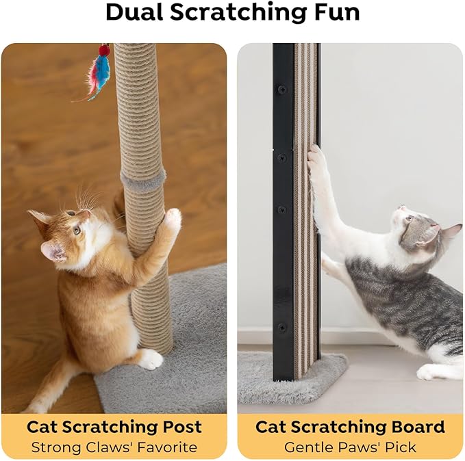 Veehoo 35" Tall Cat Scratching Post for Indoor Cats Adult, Sturdy Cat Scratch Pad with Replaceable Metal Frame Scratching Board, Large Scratch Post with Plush Top Bed