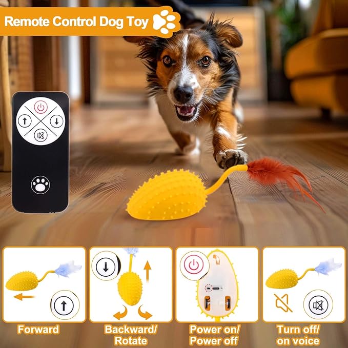 Mity rain Interactive Dog Toys, Remote Control Dog Toy with Feather Tail and Charger, Funny Dog Toys for Small Medium Dogs Outdoor and Indoor, Dog Toys to Keep Them Busy