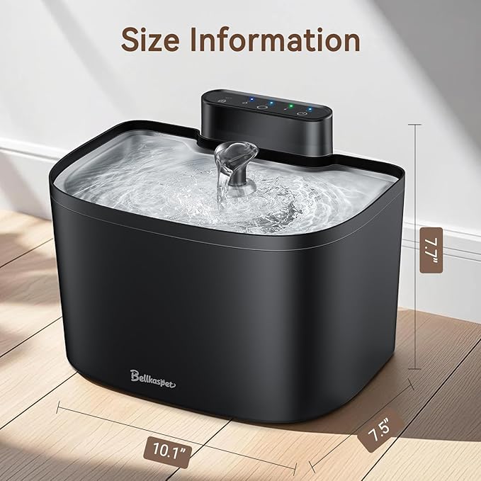 Cat Water Fountain, 122oz/3.6L Pumpless Cat Fountain, Cordless Water Fountains for Cats Indoor, Dog Pet Water Fountain Battery Operated with Stainless Steel Tray (Black, Fountain+2 Fliters)