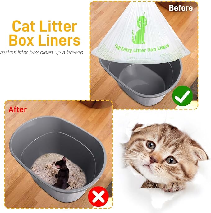 Cat Litter Box Liners Compatible with Top Entry Litter Pans Model, Heavy Duty Tear Resistant Large Litter Pan Liners 25 Count Drawstring Litter Liner Bags