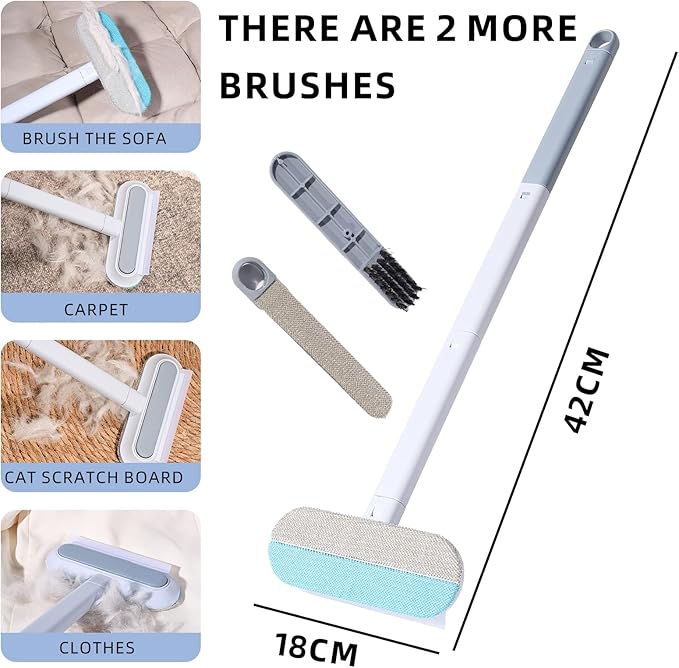 4-in-1 Pet Deshedding Tool for Cats and Dogs, a Multi-Functional pet Hair Remover. This extendable Dog and cat Hair Removal Brush is Suitable for Furniture, Sofas, and Carpets