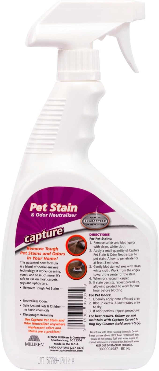 Capture Pet Stain & Odor Neutralizer - Pet Stain Remover for Carpet, Wood, Leather, Rug, Bed, Couch, Car, Upholstery, Clothes, Curtains, Wall, Floor, Concrete - 32oz Portable Spray Bottle (2 Pack)