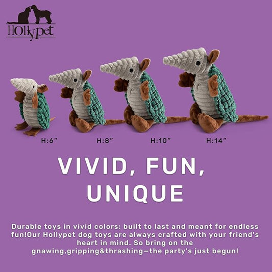 Hollypet Plush Dog Squeaky Toy Stuffed Armadillo Animal Pet Puppy Chew Toys with Clean Teeth for Small Medium Large All Breed Sizes Dogs, Deep Green,8 in