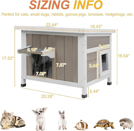 Outdoor Cat House for Feral Cats, Weatherproof Solid Wood Cat Shelter with Open Roof, Easy Assembly Shelter for Outdoor Cats and Small Animals, 22.44"x18.43"x17.52"