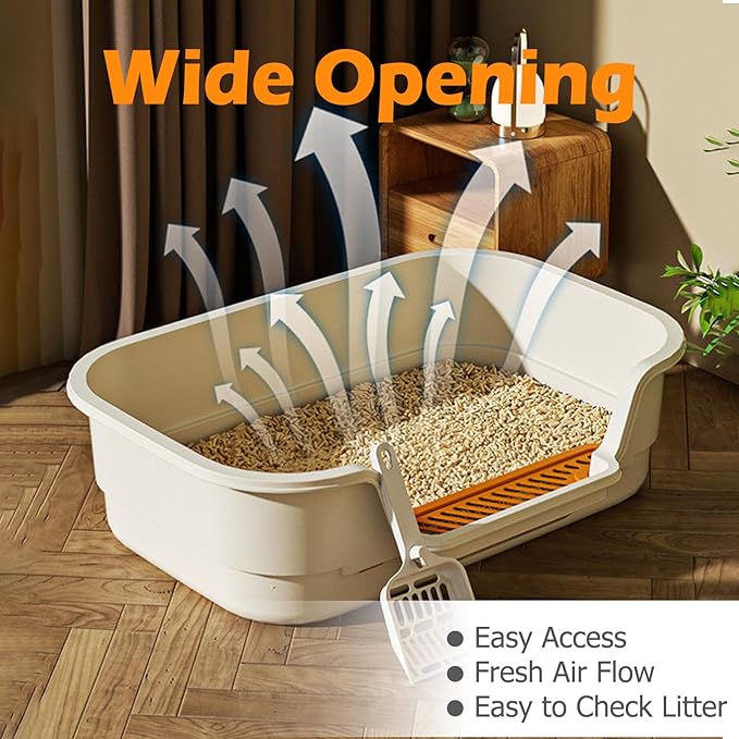 Extea Large Cat Litter Box with High Sides,Cat Boxes for Indoor Cats,Cat Litter Pan for Kitty,Litter Box with Low Entry,Easy to Clean,Anti-Splashing,23.6" x15.7" x6.2" (White)