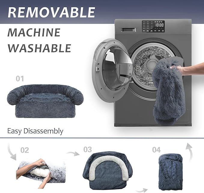 Calming Dogs/Cats Bed Mats, Dog Pad Washable Removable Couch Cover, Plush Long Fur Mat for Pets, Waterproof Lining, Perfect for Small, Medium and Large Dogs and Cats (Navy Blue, 41"x37")