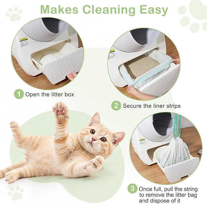 Glittme Cat Litter Box Liners, 120 Count Large Capacity Cat Litter Bags for Automatic Litter Robot 3/4, Thick Cats Kitty Litter Bags with Drawstring